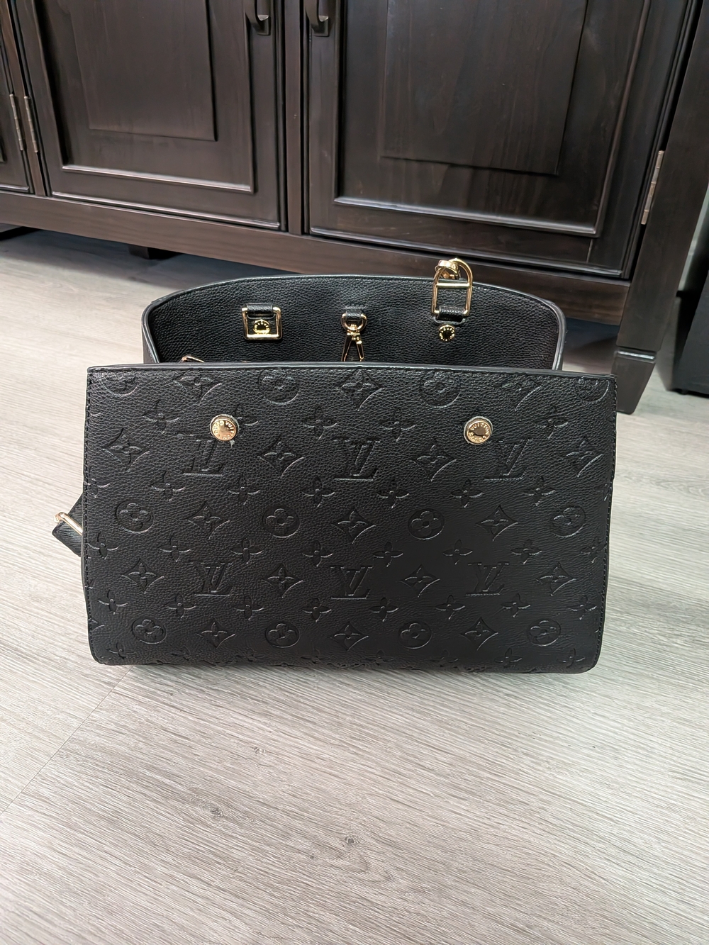 Black Monogram Embossed Leather Shoulder Bag